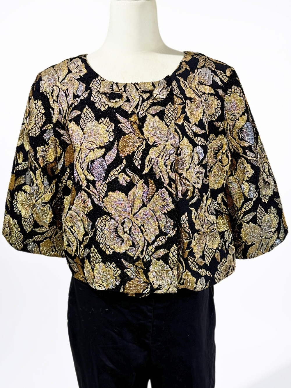 Vintage 60s Metallic Brocade Cropped Jacket Black Gold Malbe Original